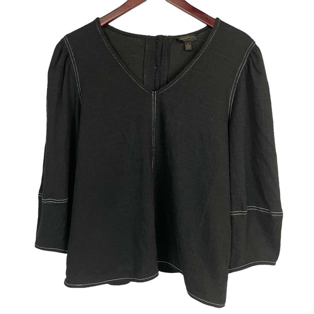Anthropologie Current Air long sleeve top black ballon sleeves XL